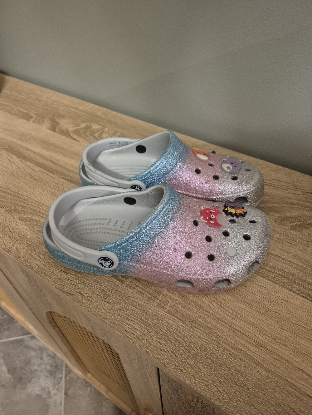 Crocs Kids Glitter Gradient Clog Shoes in Pink Blue Silver - Comfortable Slip-On